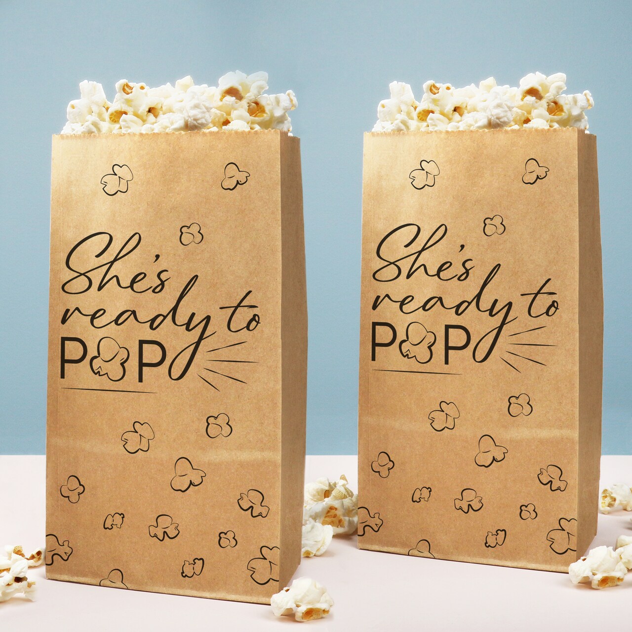Big Dot of Happiness Ready to Pop Popcorn Bags, Baby Shower Party Favor Snack Treats, Free-Standing Individual Kraft Brown Paper Bags - 25 Count